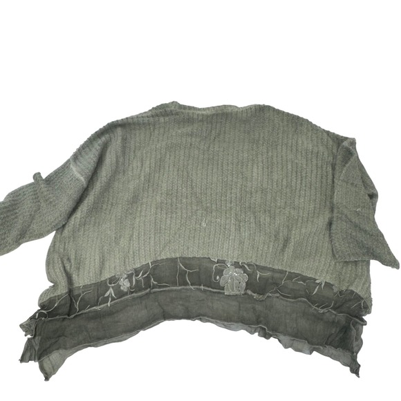 Belle France Women's Sz M Sage Knit Sweater Oversized Boho Grunge Distressed Hem - Picture 11 of 12